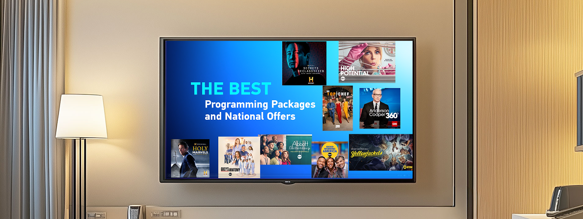 Hotel room with DIRECTV entertainment on TV